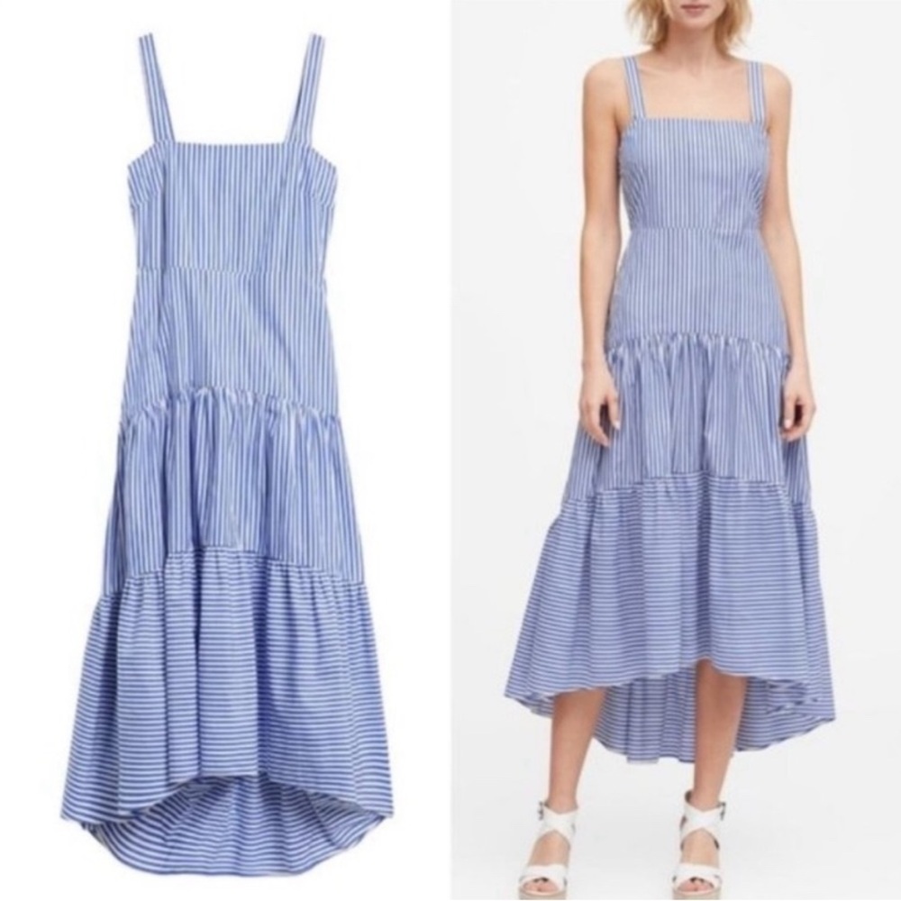 Banana Republic High Low Dress Size 4 Smocked Back Tencel Lyocell Bustier Pocket